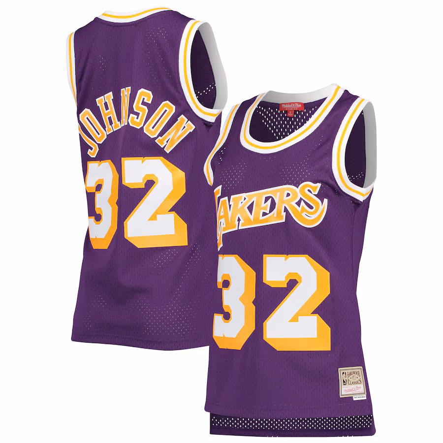 Women's Los Angeles Lakers Magic Johnson Mitchell & Ness Purple Hardwood Classics 1984/85 Swingman Jersey - Ujersey NFL Shop
