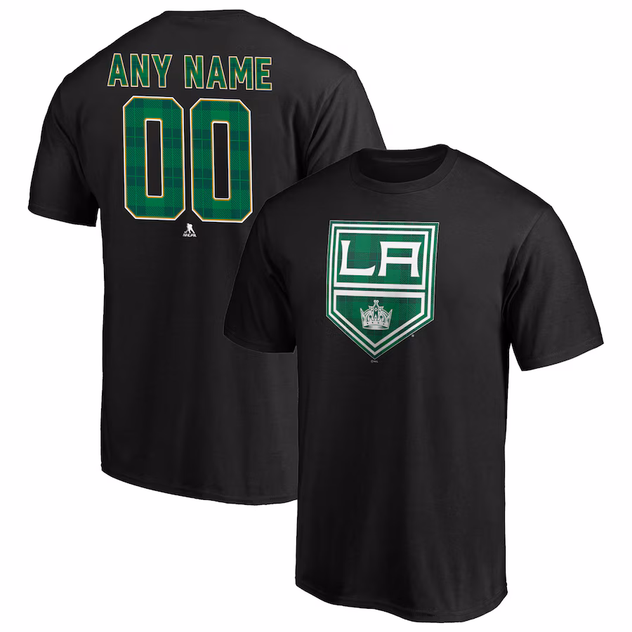 Men's Los Angeles Kings Black Emerald Plaid Personalized Name & Number T-Shirt - Ujersey