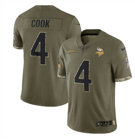 Men's Minnesota Vikings #4 Dalvin Cook 2022 Olive Salute To Service Limited Stitched Jersey - Ujersey NFL Shop
