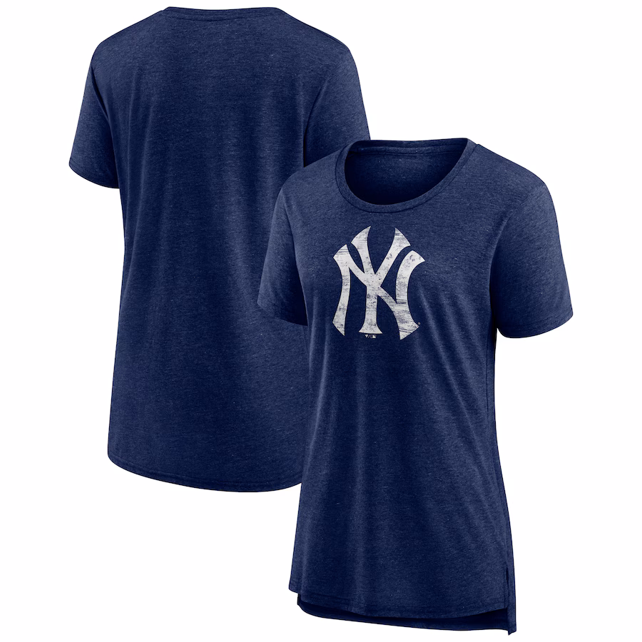 Women's New York Yankees Navy Weathered Official Logo Tri-Blend T-Shirt - Ujersey