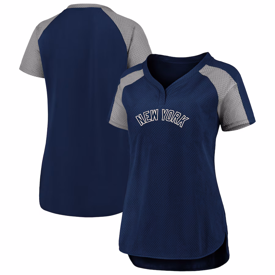 Women's New York Yankees Fanatics Navy/Gray Iconic League Diva Raglan V-Neck T-Shirt - Ujersey