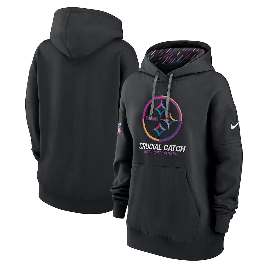Women's Pittsburgh Steelers  Nike Black 2024 NFL Crucial Catch Club Pullover Hoodie - Ujersey NFL Shop