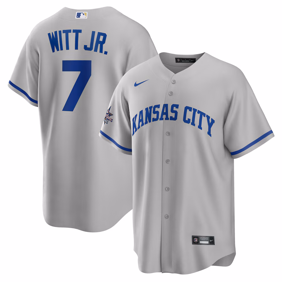 Men's Kansas City Royals Bobby Witt Jr. Nike Gray 2025 MLB All-Star Game Road Replica Player Jersey - Ujersey NFL Shop
