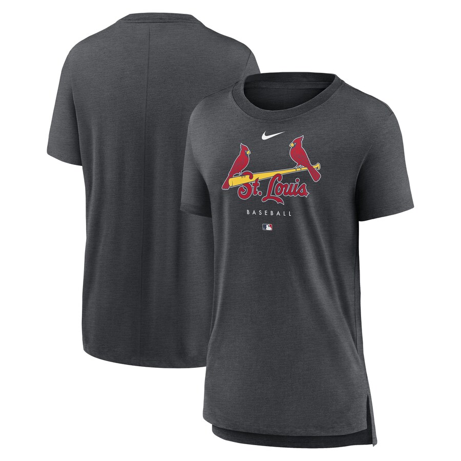 Women's St. Louis Cardinals Nike Heather Charcoal Authentic Collection Early Work Tri-Blend T-Shirt - Ujersey