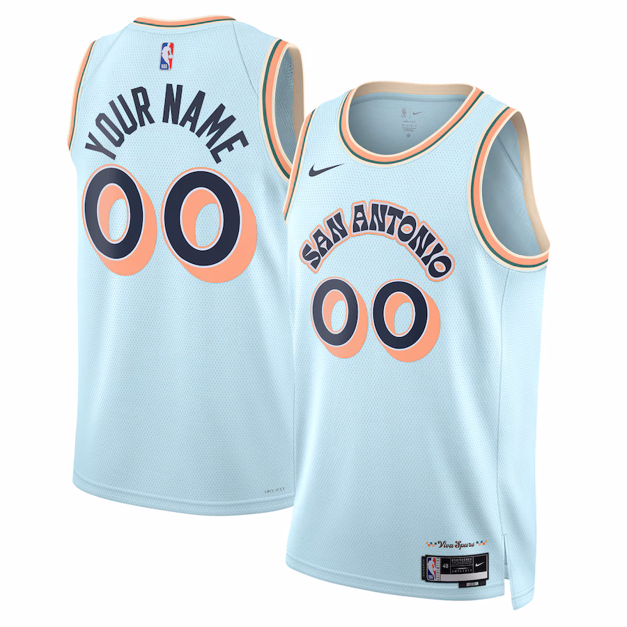Unisex San Antonio Spurs Nike Light Blue 2024/25 Custom Swingman Jersey - City Edition - Ujersey NFL Shop