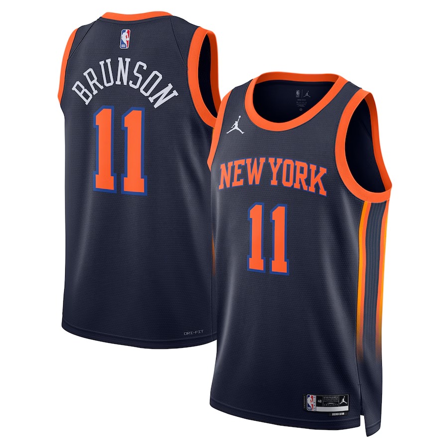 Unisex New York Knicks Jalen Brunson Jordan Brand Navy Swingman Player Jersey - Statement Edition - Ujersey NFL Shop
