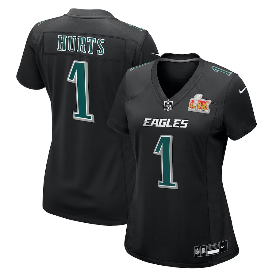 Women's Philadelphia Eagles Jalen Hurts Nike Carbon Black Super Bowl LIX Fashion Game Player Jersey - Ujersey NFL Shop