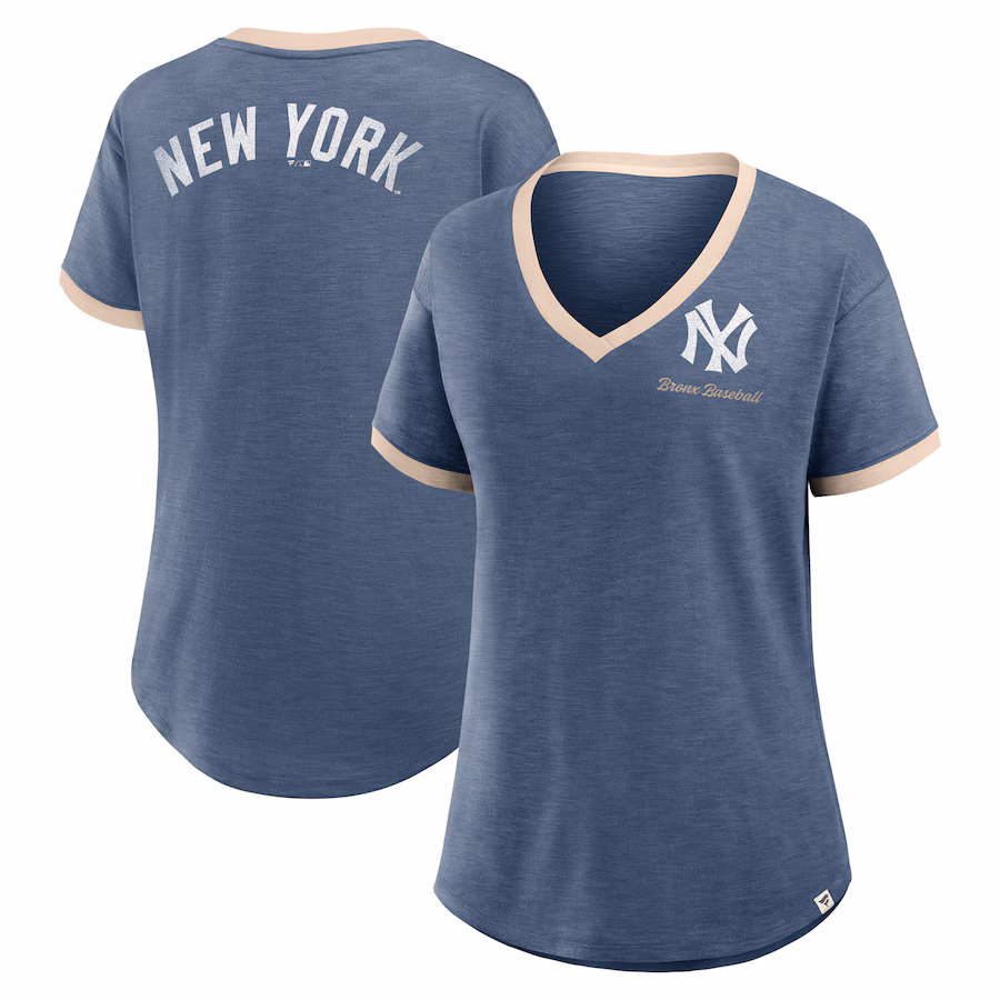 Women's New York Yankees Fanatics Navy Binge Worthy Stadium Slub V-Neck T-Shirt - Ujersey