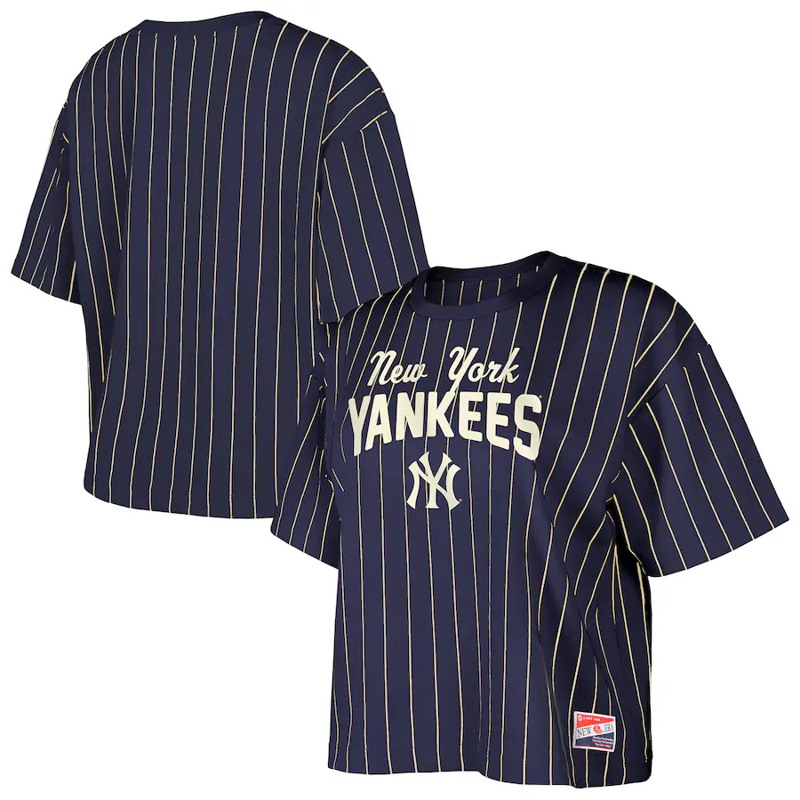 Women's New York Yankees New Era Navy Cooperstown Collection Multiplier Pinstripe Cropped T-Shirt - Ujersey