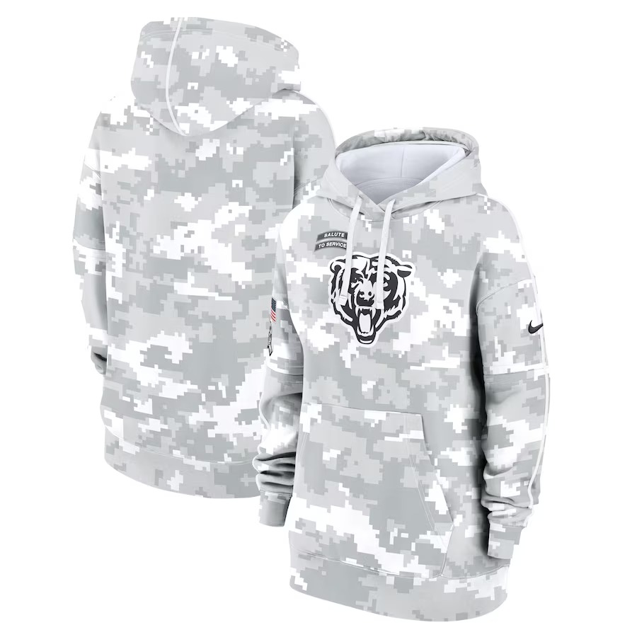 Women's Chicago Bears Nike Arctic Camo 2024 Salute To Service Club Fleece Pullover Hoodie - Ujersey NFL Shop