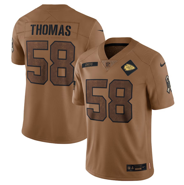 Men’s Kansas City Chiefs #58 Derrick Thomas 2023 Brown Salute To Service Limited Football Stitched Jersey - Ujersey NFL Shop