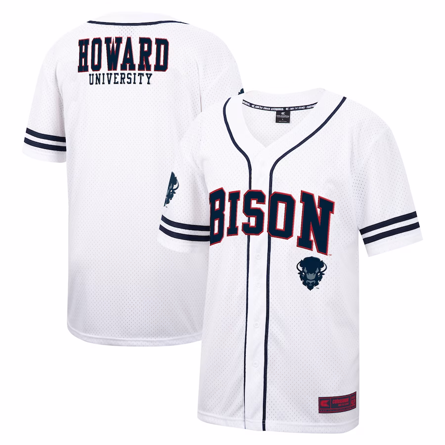 Howard Bison Colosseum Free Spirited Mesh Button-Up Baseball Jersey - White - Ujersey