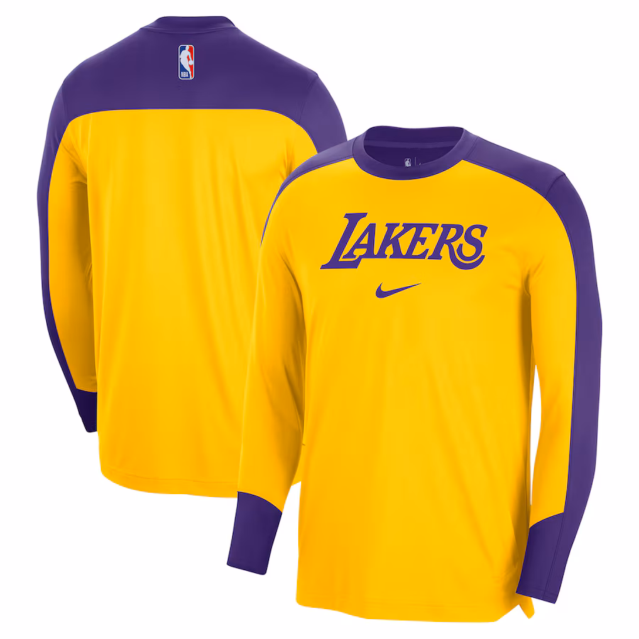 Men's Los Angeles Lakers Nike Gold 2024/25 Authentic Pre-Game Legend Long Sleeve Shooting Shirt - Ujersey