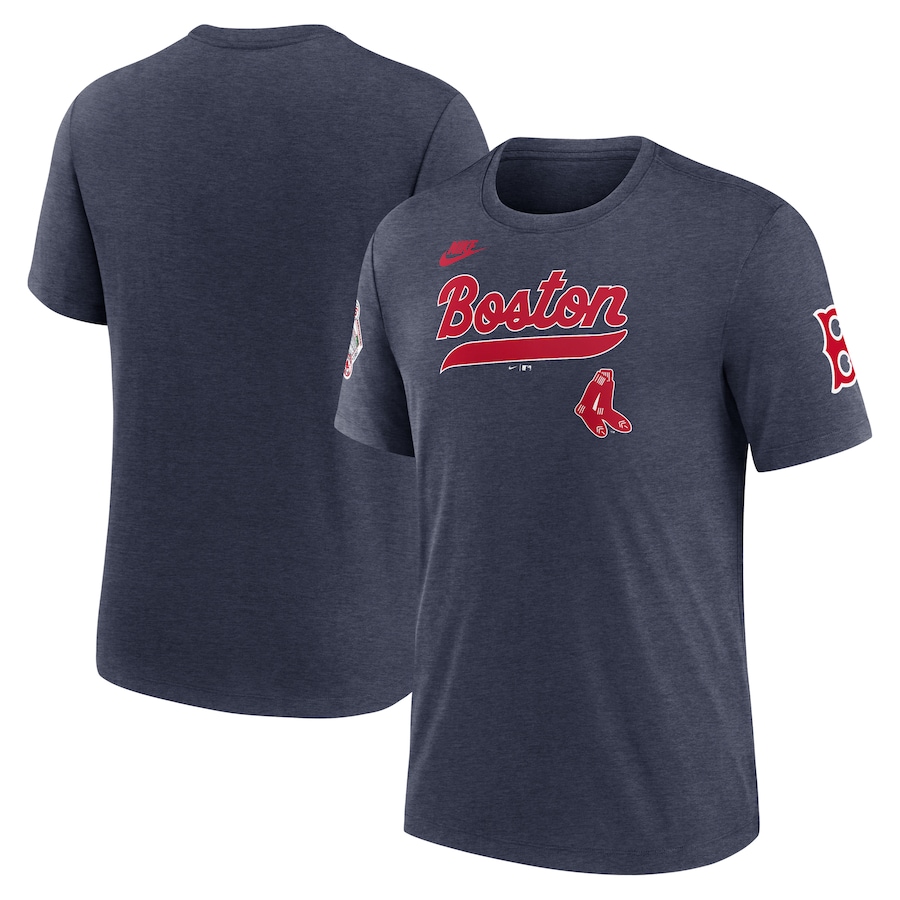 Men's Boston Red Sox Nike Heather Navy Cooperstown Collection Eras Tri-Blend T-Shirt - Ujersey