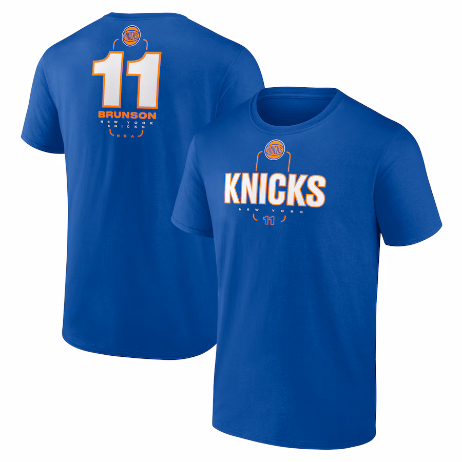 Men's New York Knicks Jalen Brunson Blue Behind The Back Name & Number T-Shirt - Ujersey NFL Shop