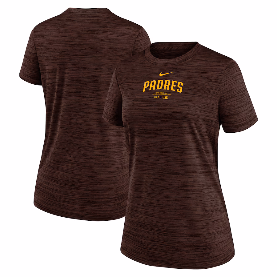 Women's San Diego Padres Nike Brown Authentic Collection Velocity Performance T-Shirt - Ujersey