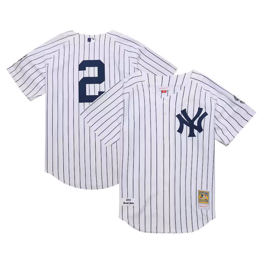 Men's New York Yankees Derek Jeter Mitchell & Ness White 2014 Cooperstown Collection Authentic Throwback Jersey - Ujersey NFL Shop