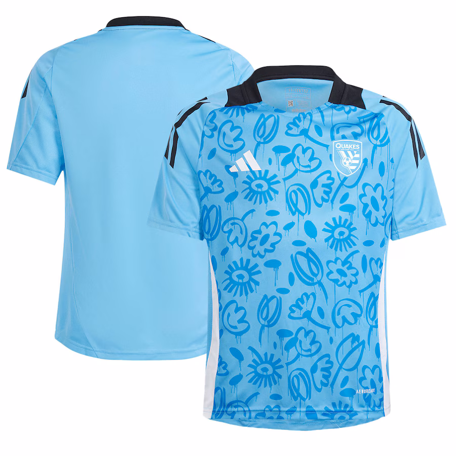 Youth San Jose Earthquakes adidas Blue 2024 One Planet Pre-Match Top - Ujersey NFL Shop