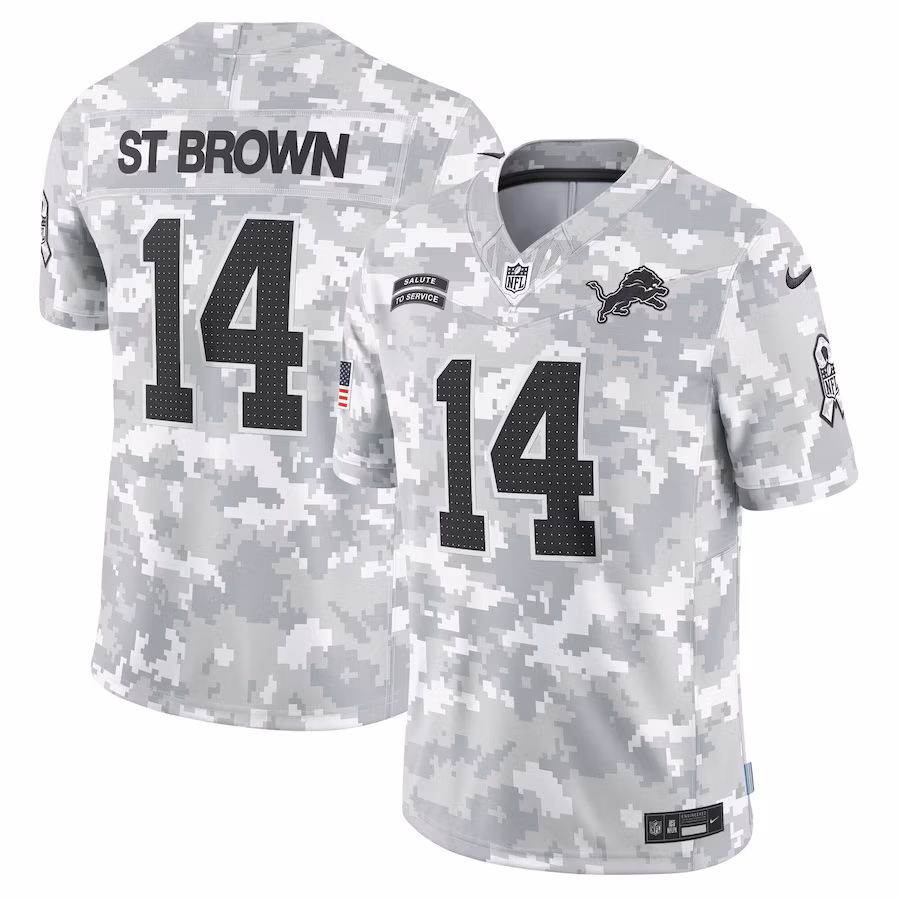 Men's Detroit Lions Amon-Ra St. Brown Nike Arctic Camo 2024 Salute to Service Limited Jersey - Ujersey NFL Shop
