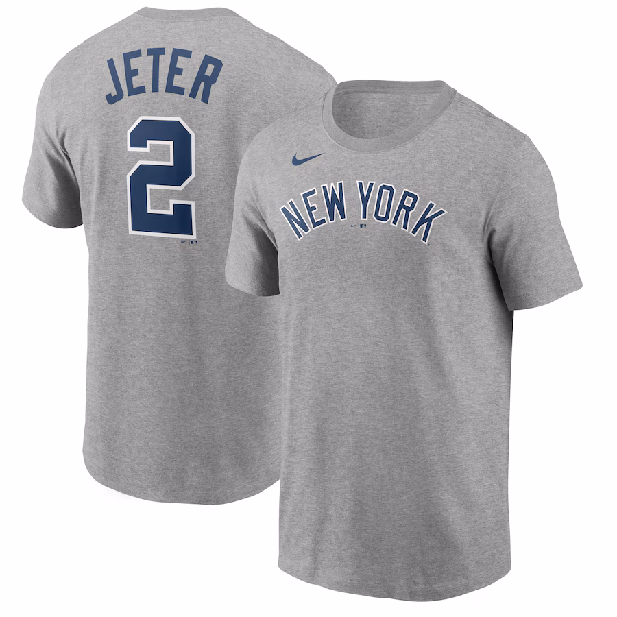 Men's New York Yankees Derek Jeter Nike Gray Name & Number T-Shirt - Ujersey