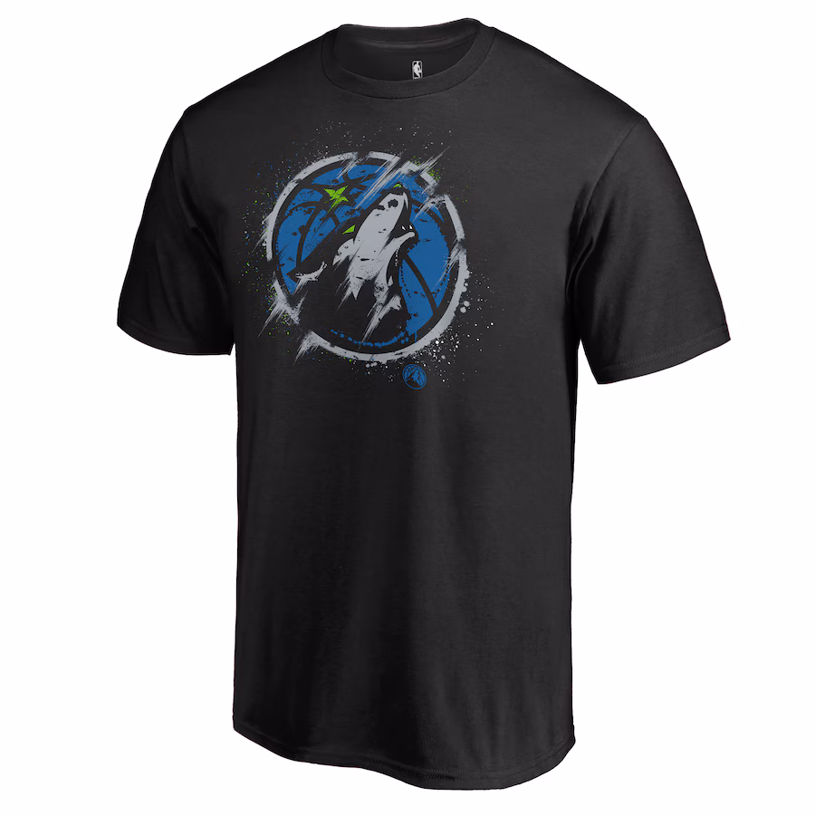 Men's Minnesota Timberwolves Black Splatter Logo T-Shirt - Ujersey NFL Shop