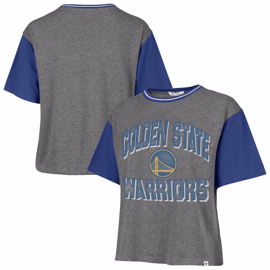 Women's Golden State Warriors  '47 Gray Rise Clubhouse Ziggy Color Block T-Shirt - Ujersey