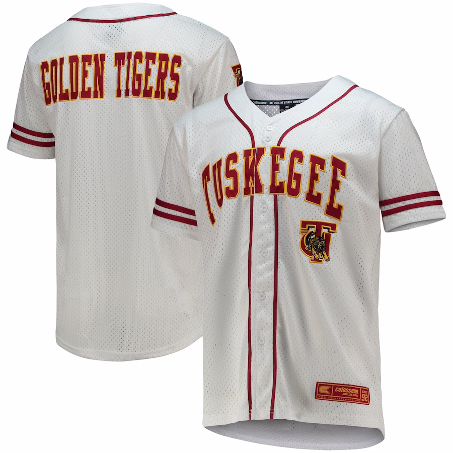 Tuskegee Golden Tigers Colosseum Free Spirited Mesh Button-Up Baseball Jersey - White - Ujersey