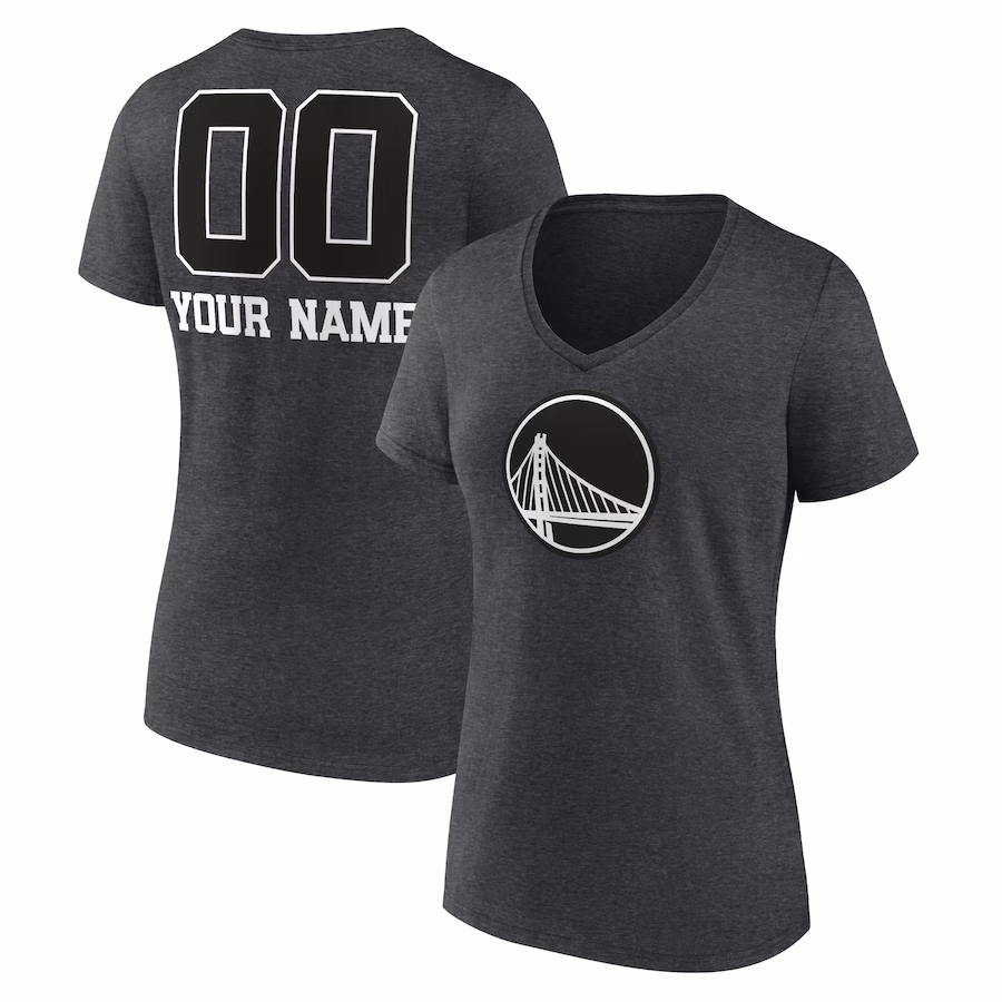 Women's Golden State Warriors Charcoal Personalized Name & Number Monochrome V-Neck T-Shirt - Ujersey