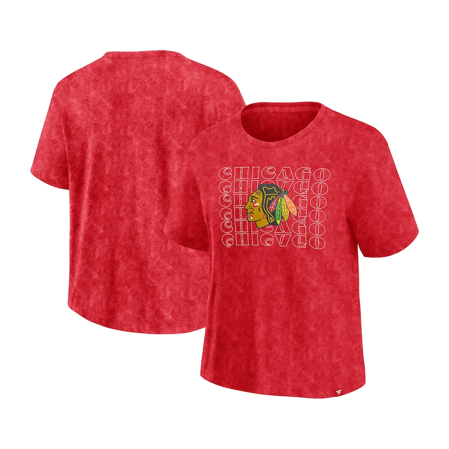 Women's Chicago Blackhawks Fanatics Red Faded Wash T-Shirt - Ujersey NFL Shop