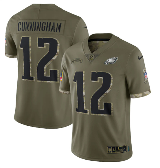 Men's Philadelphia Eagles #12 Randall Cunningham 2022 Olive Salute To Service Limited Stitched Jersey - Ujersey NFL Shop