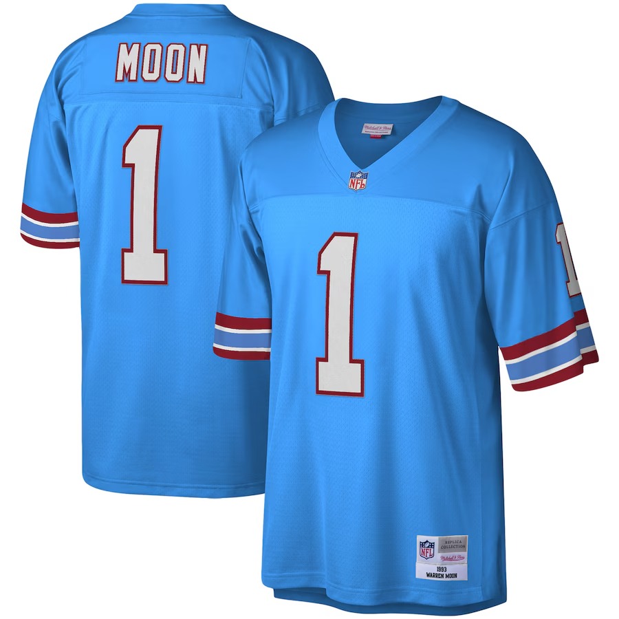 Men's Houston Oilers Warren Moon Mitchell & Ness Light Blue Legacy Replica Jersey - Ujersey