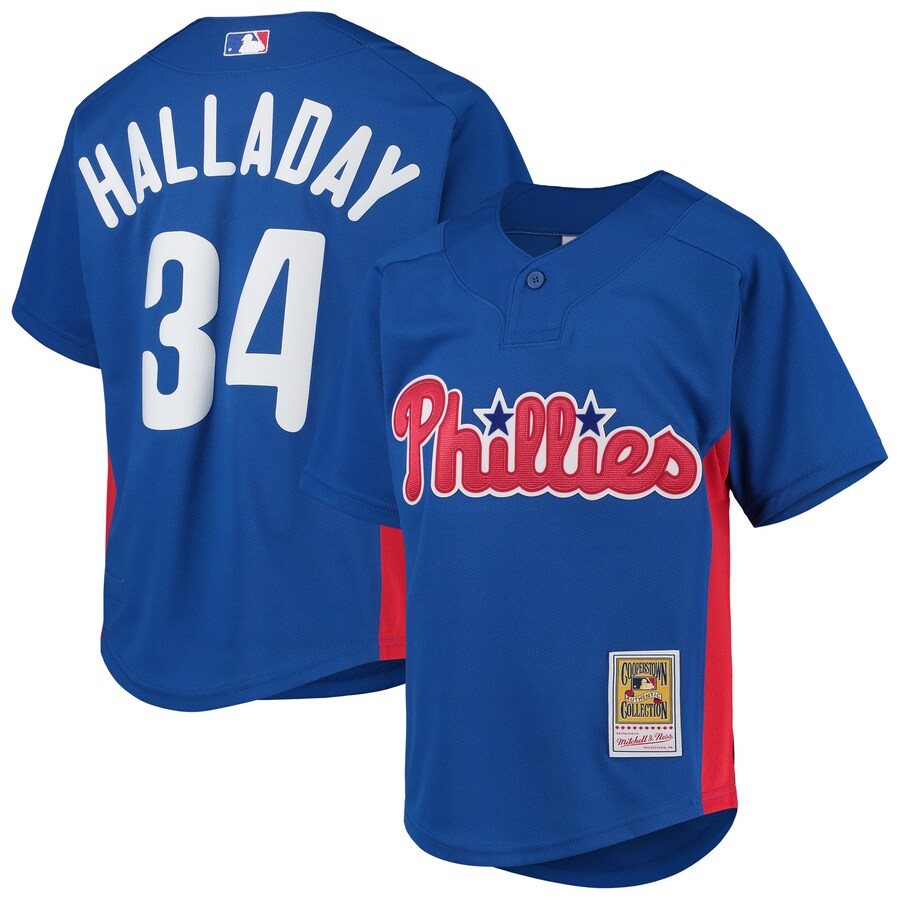 Youth Philadelphia Phillies Roy Halladay Mitchell & Ness Royal Cooperstown Collection Mesh Batting Practice Jersey - Ujersey