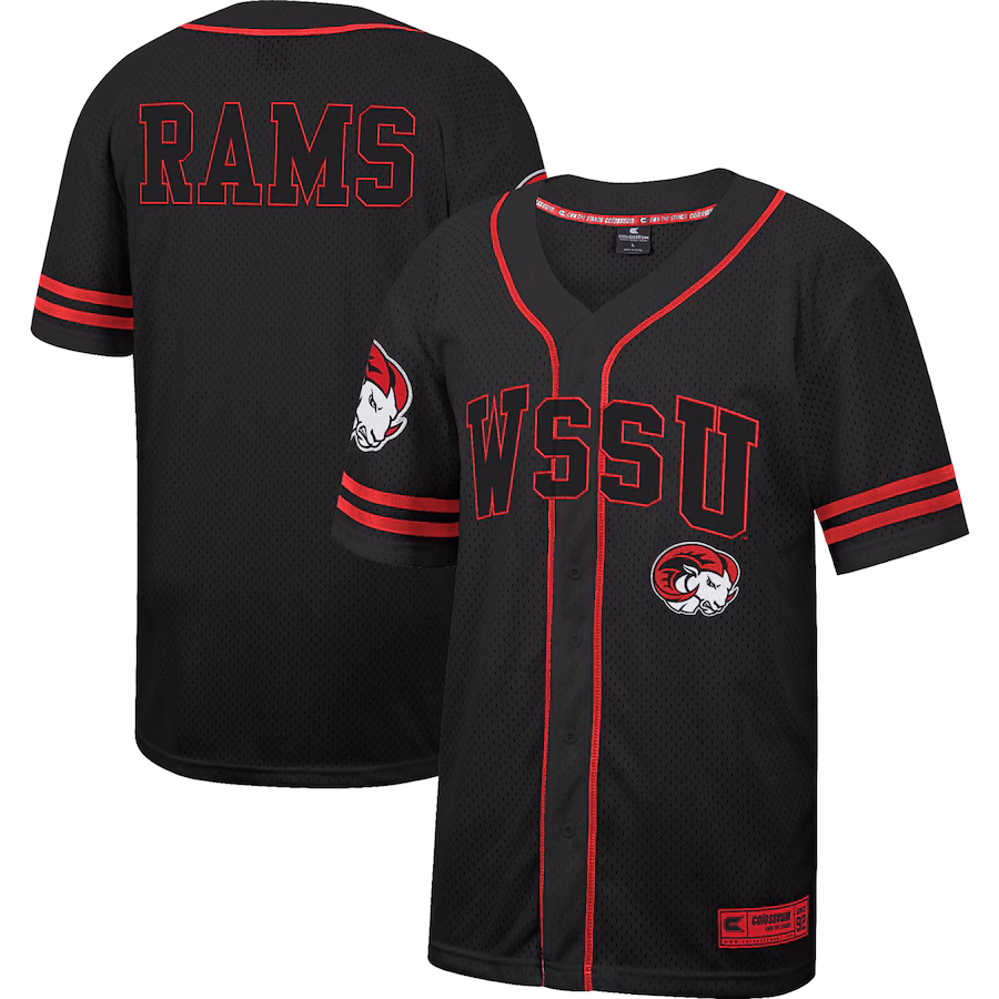 Winston-Salem State Rams Colosseum Free Spirited Mesh Button-Up Baseball Jersey - Black - Ujersey