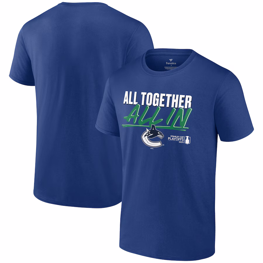 Men's Vancouver Canucks Fanatics Blue 2024 Stanley Cup Playoffs Slogan T-Shirt - Ujersey NFL Shop