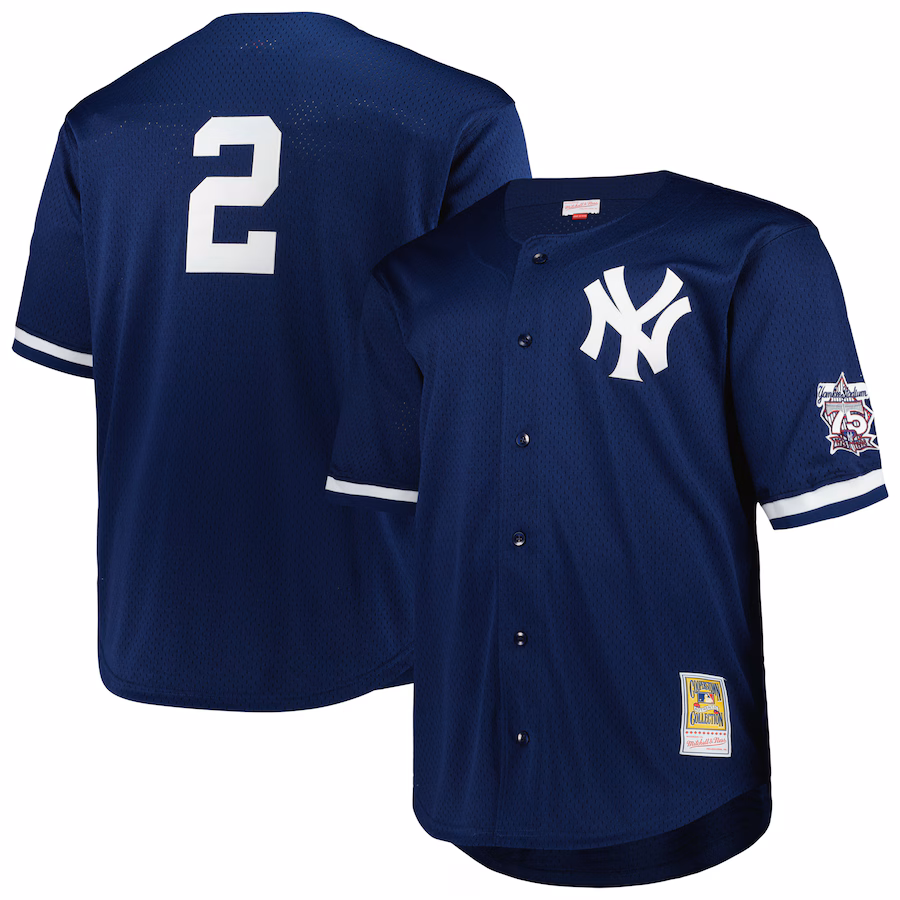 Men's New York Yankees Derek Jeter Mitchell & Ness Navy Big & Tall Cooperstown Collection Mesh Batting Practice Jersey - Ujersey