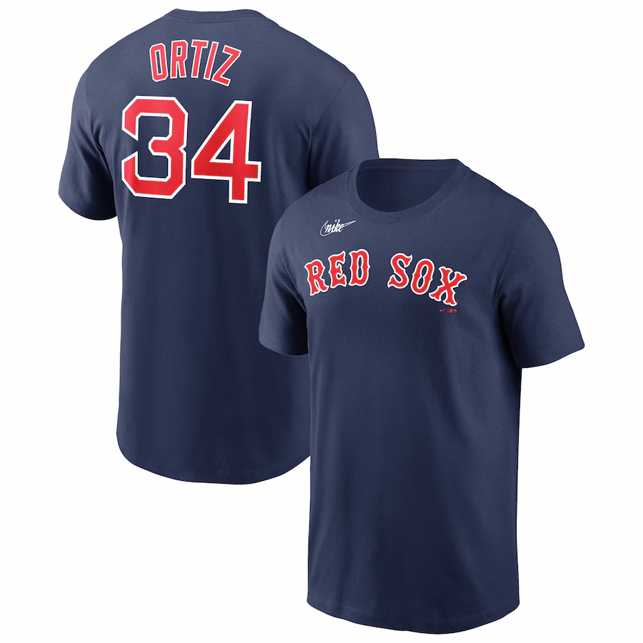 Men's Boston Red Sox David Ortiz Nike Navy Name & Number Logo T-Shirt - Ujersey