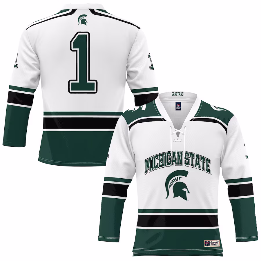 #1 Michigan State Spartans GameDay Greats Hockey Jersey - White - Ujersey NFL Shop