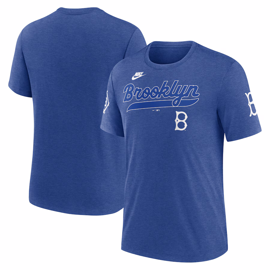 Men's Brooklyn Dodgers Nike Heather Royal Cooperstown Collection Eras Tri-Blend T-Shirt - Ujersey