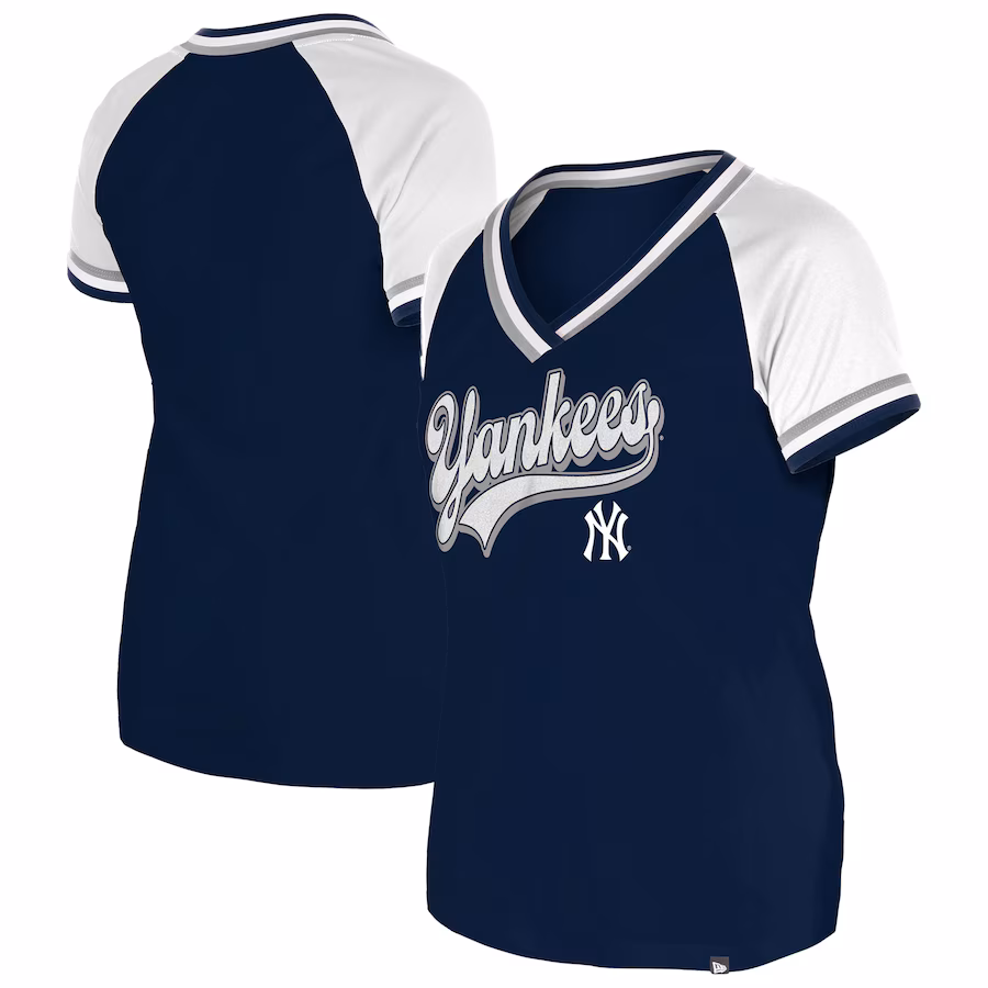 Women's New York Yankees New Era Navy Gameday Raglan V-Neck T-Shirt - Ujersey