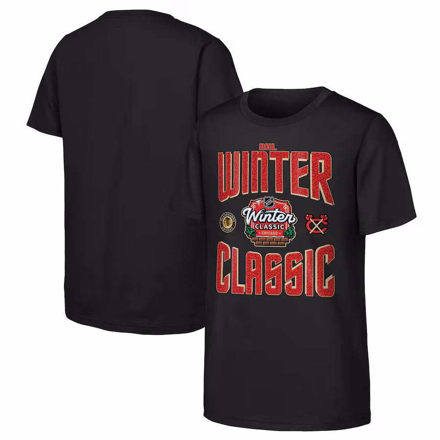 Youth Chicago Blackhawks Black 2025 NHL Winter Classic Game Day T-Shirt - Ujersey NFL Shop