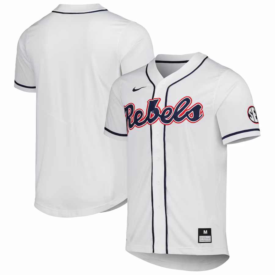 Ole Miss Rebels Nike Full-Button Replica Baseball Jersey - White - Ujersey NFL Shop