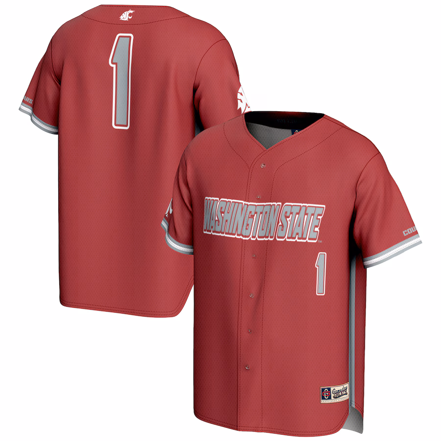 Men's GameDay Greats #1 Crimson Washington State Cougars Lightweight Baseball Jersey - Ujersey NFL Shop
