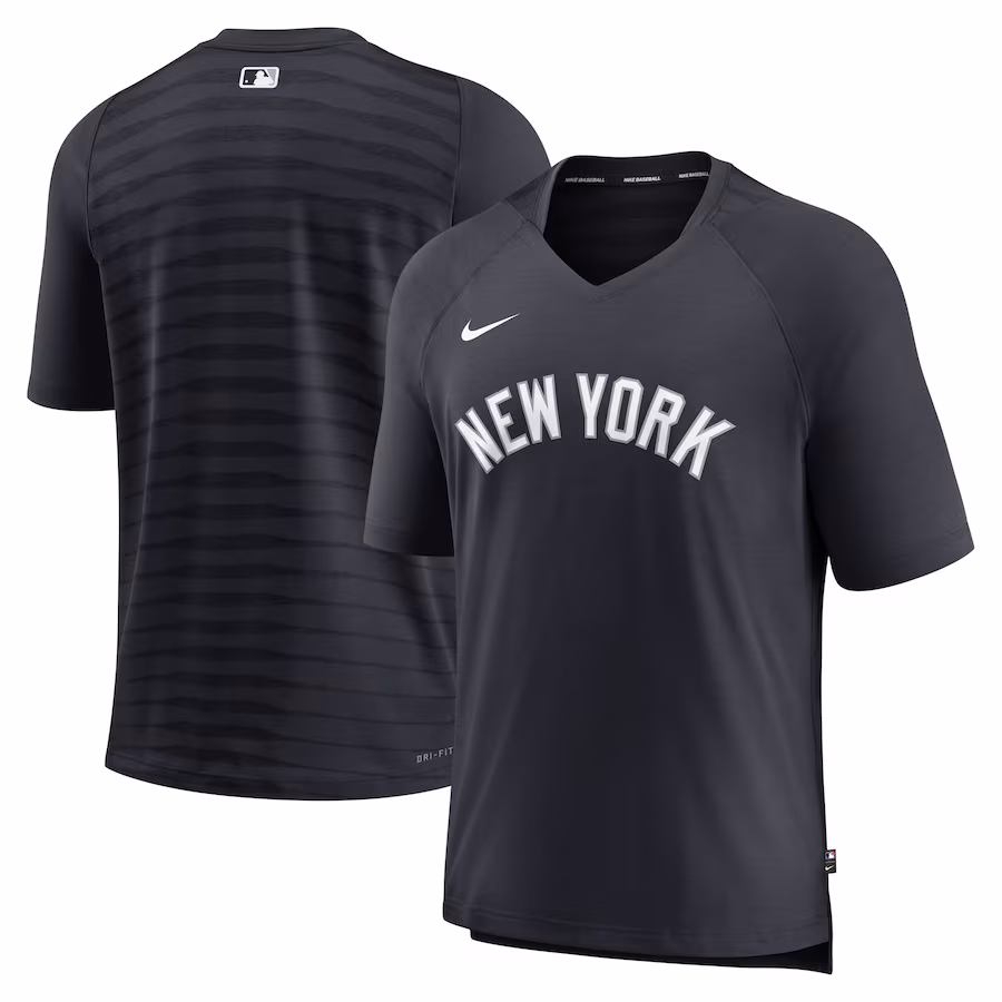 Men's New York Yankees Nike Navy Authentic Collection Pregame Raglan Performance V-Neck T-Shirt - Ujersey