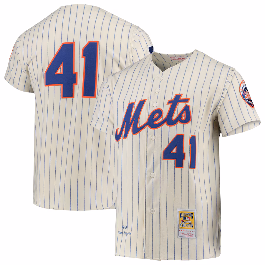 Men's New York Mets Tom Seaver Mitchell & Ness Cream 1969 Cooperstown Collection Authentic Jersey - Ujersey NFL Shop