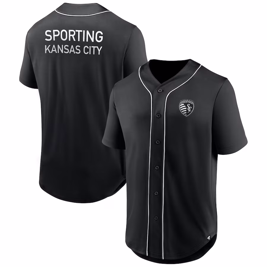 Men's Sporting Kansas City Fanatics Black Third Period Fashion Baseball Button-Up Jersey - Ujersey NFL Shop