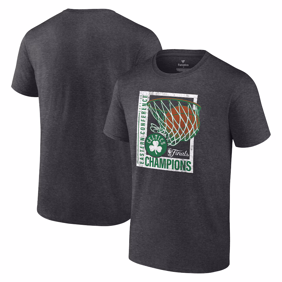 Men's Boston Celtics Fanatics Heather Charcoal 2024 Eastern Conference Champions Full Court Trap T-Shirt - Ujersey