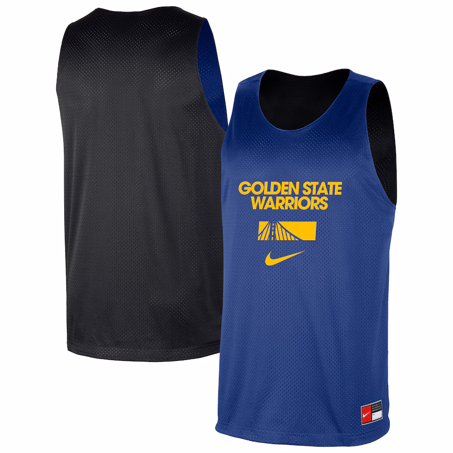 Men's Golden State Warriors Nike Royal/Black Courtside Reversible Mesh Practice Jersey - Ujersey