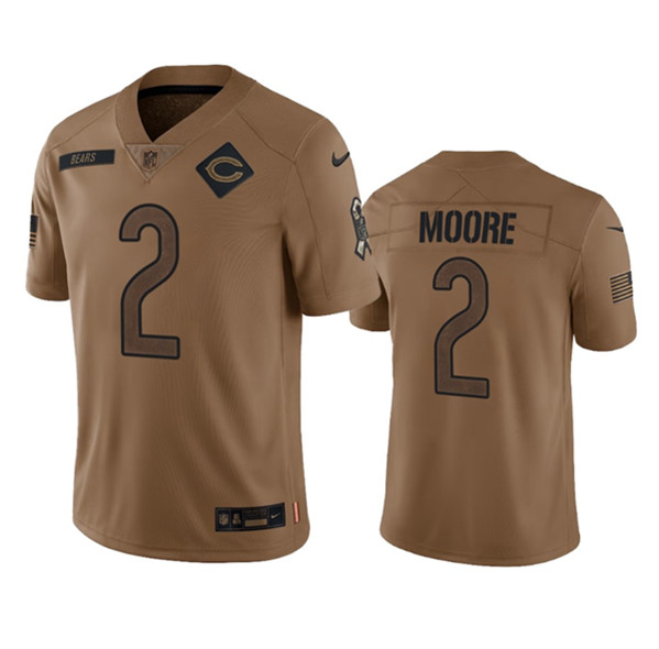 Men's Chicago Bears #2 DJ Moore 2023 Brown Salute To Service Limited Football Stitched Jersey - Ujersey NFL Shop