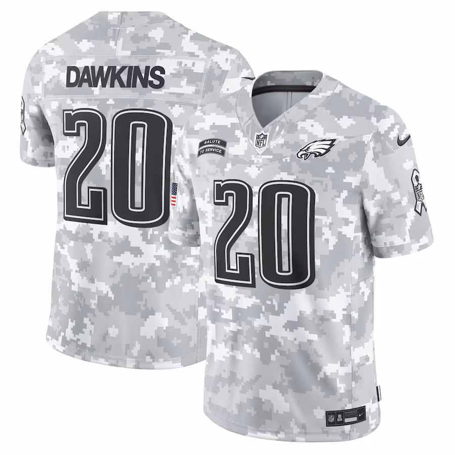 Men's Philadelphia Eagles Brian Dawkins Nike Arctic Camo 2024 Salute to Service Retired Player Limited Jersey - Ujersey NFL Shop