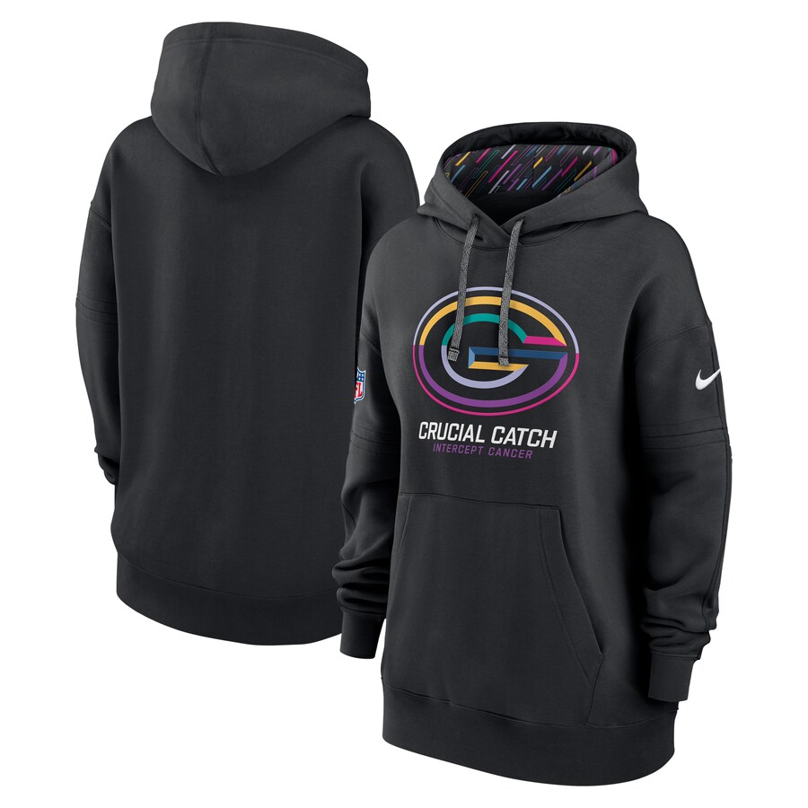 Women's Green Bay Packers  Nike Black 2024 NFL Crucial Catch Club Pullover Hoodie - Ujersey NFL Shop